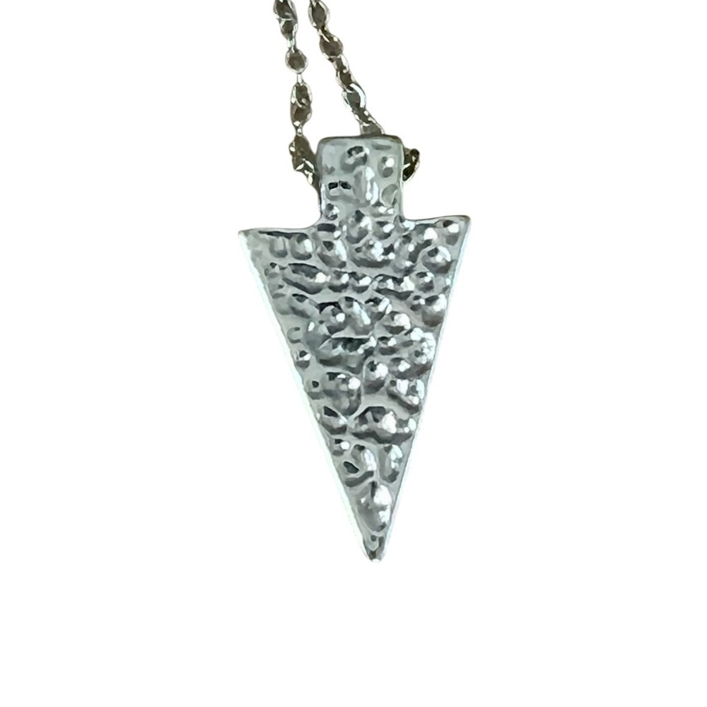 Silver Hammered Triangle Arrowhead Long Necklace … - image 3